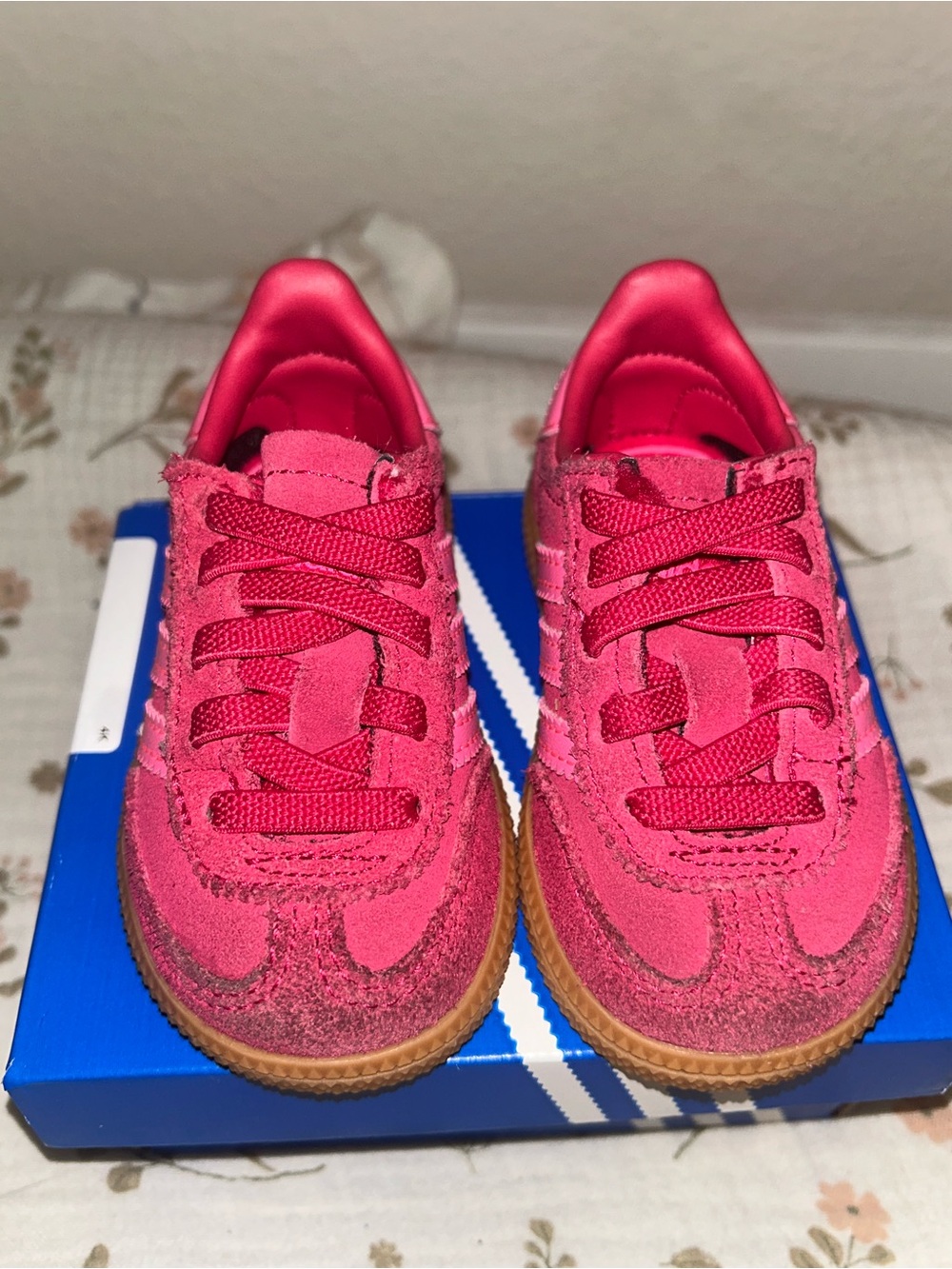 adidas Kids Hot Pink Suede Sneakers with Gum Sole
